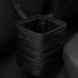 12 Pop Up Car Trash Can with Strap Collapsible Garbage Bin for Vehicle Seat and Floor Portable Waterproof Auto Organizer Black Color