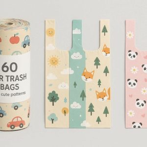 13 Roll of 60 Car Trash Bags with Cute Patterns Small Plastic Garbage Pouches for Auto Back Seat Handbag and Diaper Disposal Multi