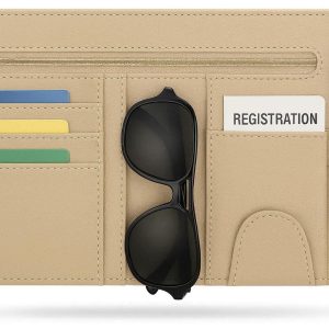 23 Car Sun Visor Organizer with Zipper Pocket Universal Auto Interior Storage Card Holder for Sunglasses Registration Documents and Pens Beige