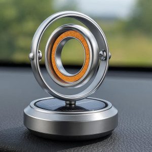 Solar Powered Car Air Freshener Rotating Double Ring Scent Diffuser for Dashboard Decoration with Essential Oil Ring for Auto Interior Silver