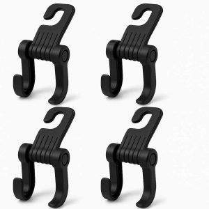 1 Car Seat Headrest Hooks Set of 4 Universal Auto Back Seat Hanger for Grocery Bags Handbags Purses Coats Heavy Duty Space Saving Black