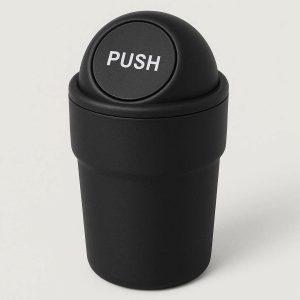 14 Silicone Car Trash Can for Cup Holder Mini Auto Garbage Bin with Push Button Lid for Small Wrappers and Receipts Space Saving Black