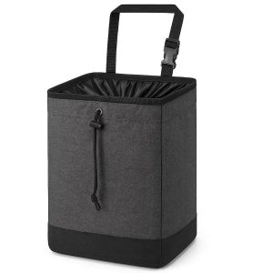15 Large Capacity Hanging Car Trash Bag with Drawstring Closure Waterproof Fabric Garbage Pouch for Family Road Trips and Camping Use Gray