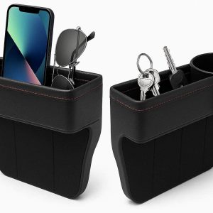 18 Car Seat Gap Organizer with Cup Holder Set of 2 Leather Console Side Pocket Storage Box for Smartphones Keys and Sunglasses Universal Fit