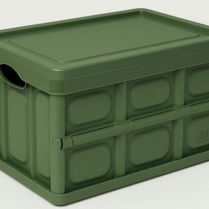22 Plastic Car Trunk Storage Box with Lid 30L Collapsible Cargo Bin for Tool Organization and Grocery Transport Space Saving Design Green