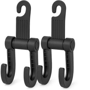 6 Double Hook Car Seat Hanger Set of 2 Universal Headrest Hooks for Hanging Multiple Bags Clothes and Purses High Capacity Black